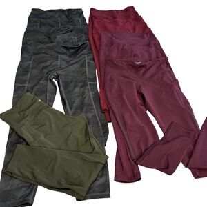 8 Pair High Waistes Active Wear Leggings Ankle Crop Green Camo Red Pocket Large